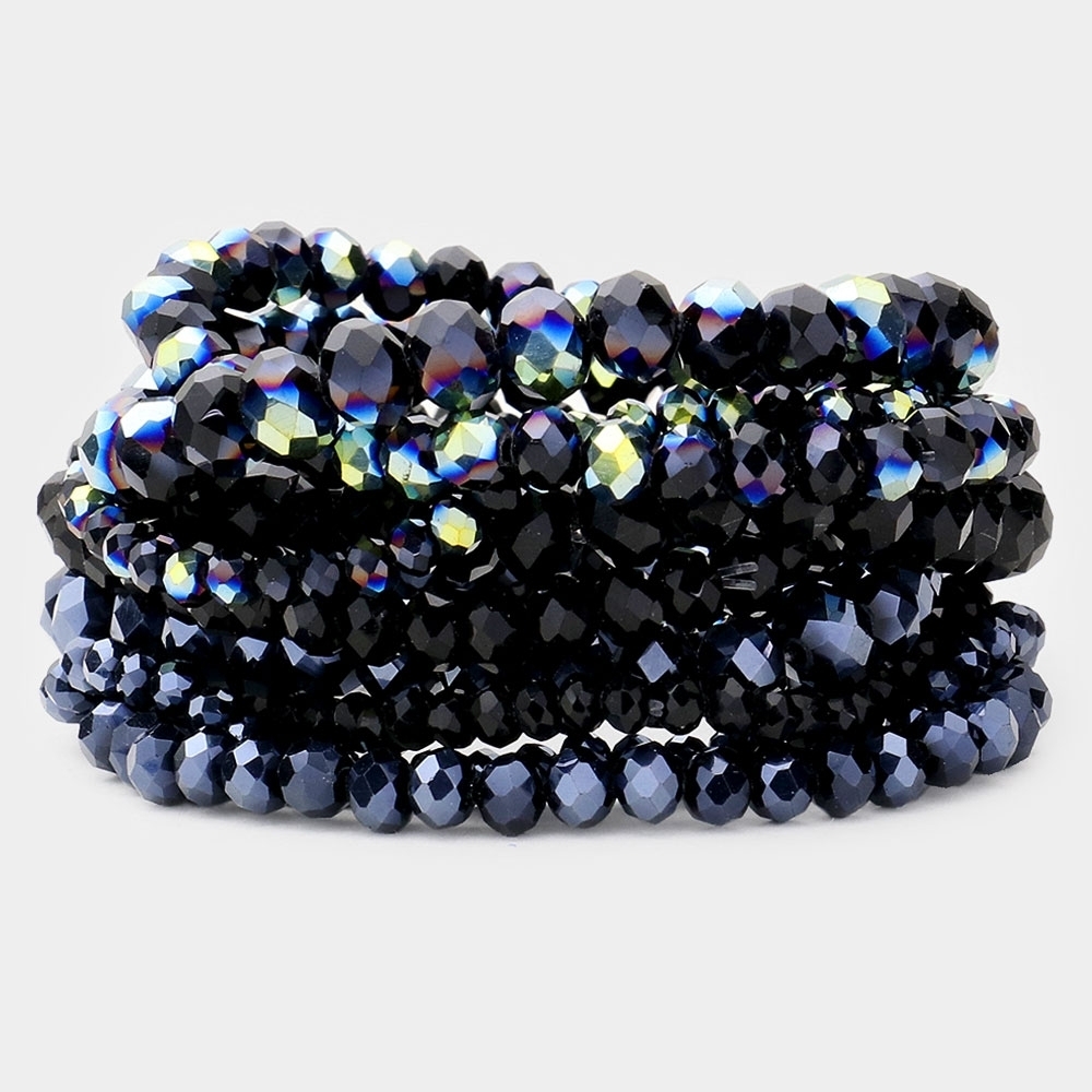 Black Beaded 9 Piece Stacked Stretch Bracelets Statement Jewelry Accessories